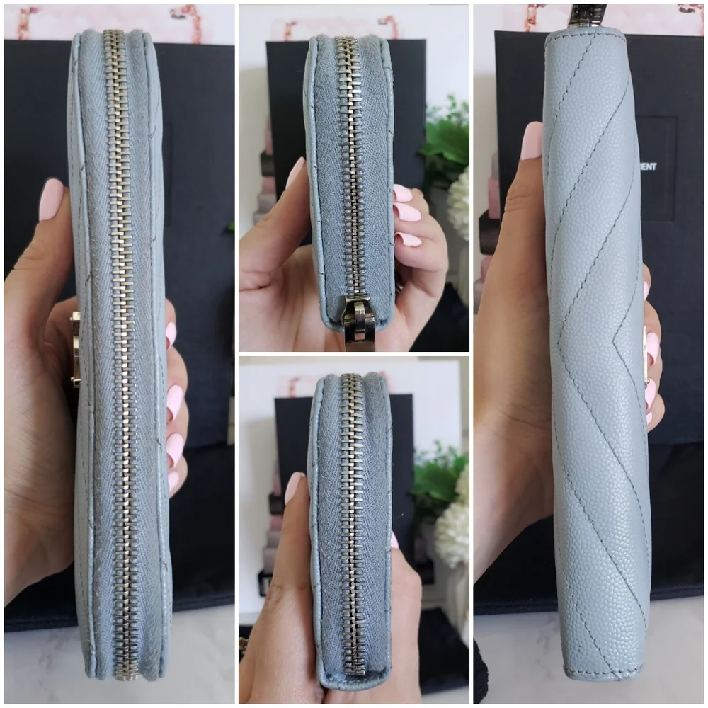 Authentic Pre-owned Yves Saint Laurent Grain De Poudre Chevron Long Wallet - Picture 7 of 11